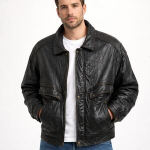 Vintage Field & Stream Brown Leather Bomber Jacket Size XL Distressed 90s Retro